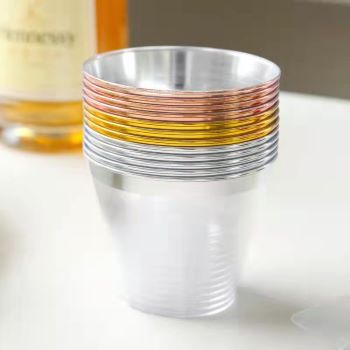 Premium 9OZ Disposable Rose Gold Rim Plastic Airline Cocktail Glasses (270ml) - Matte Finish, Heavy-Duty