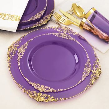 Golden-Trimmed Embossed Dragon Disposable Plates - Premium Plastic Dinnerware Set