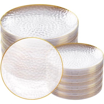 Luxury Gold-Rimmed Hammered Plastic Plates Set - Elegant Disposable Dinnerware for Special Occasions